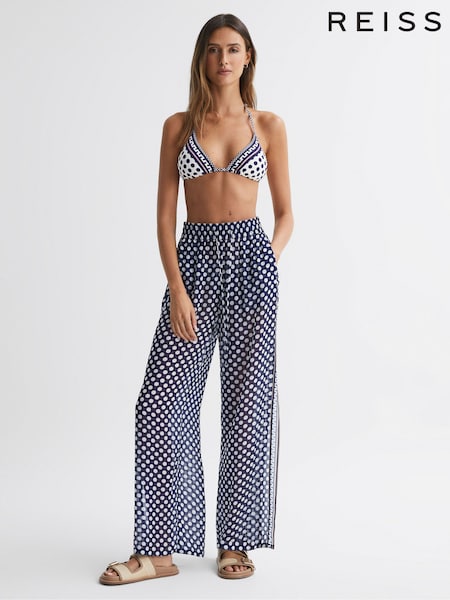 Reiss Navy/White Farah Polka Dot Split Hem Trousers (N05142) | €50