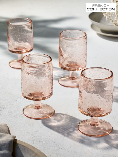 French Connection Set of 4 Terracotta Pink Handmade Bubble Set of 4 Wine Glasses (N05264) | €61