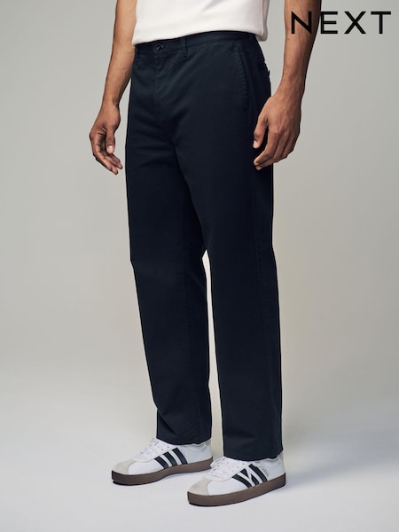 Black Relaxed Fit Utility Chino 100% Cotton Trousers (N05275) | R$ 240