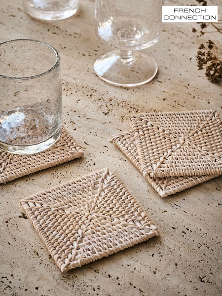 French Connection White Rattan Hand Woven Set of 4 Coasters (N05282) | €24.50