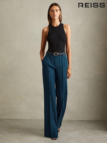 Reiss Teal Jade Petite Wool Blend Wide Leg Suit Trousers (N05317) | €256