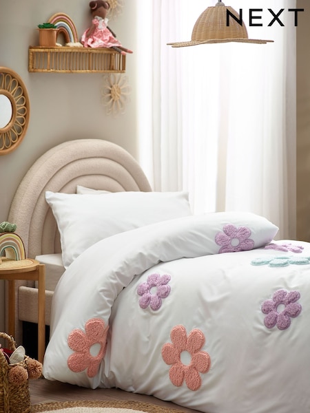White Appliqué Daisy Flower Duvet Cover and Pillowcase Set (N05384) | 178 SAR - 233 SAR