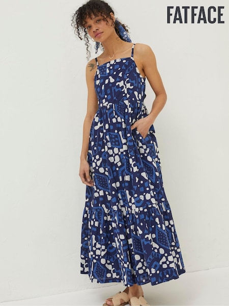 FatFace Blue Julien Geo Batik Midi Dress (N05410) | €39
