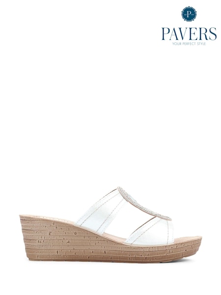 Pavers Embellished Wedge White Sandals (N05453) | €40