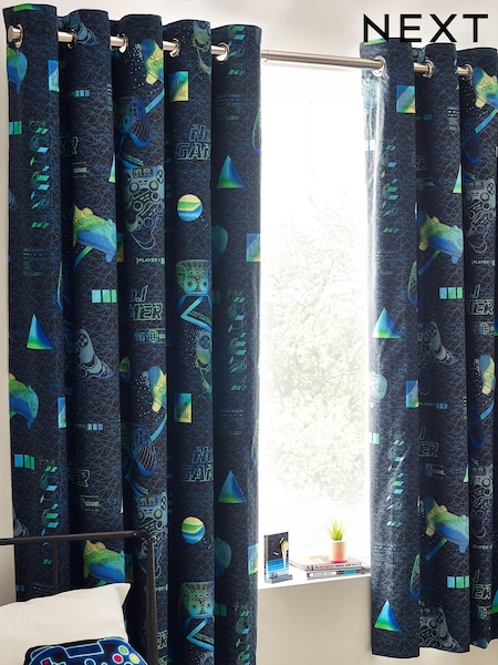 Navy Blue Gamer Eyelet Blackout Curtains (N05624) | €22 - €39