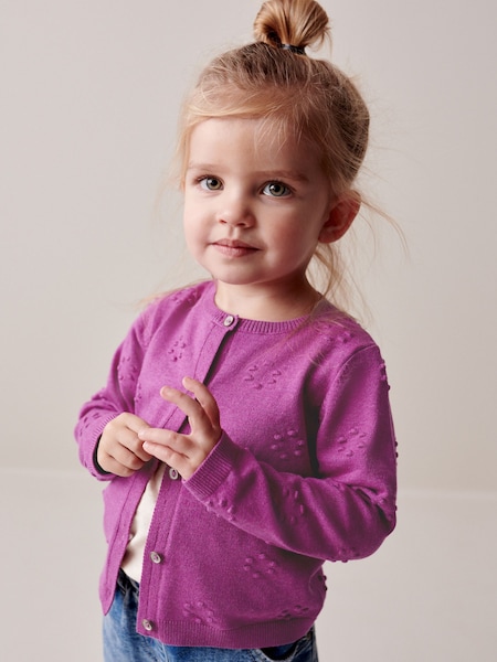 Lila - Strickjacke mit Bommeln (3 M.-10 J.) (N05830) | 3 € - 4 €