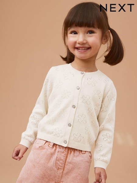 Bež kremna meliran - 100% Cotton Flower Pointelle Cardigan (3mths-10yrs) (N05832) | € 9 - € 12