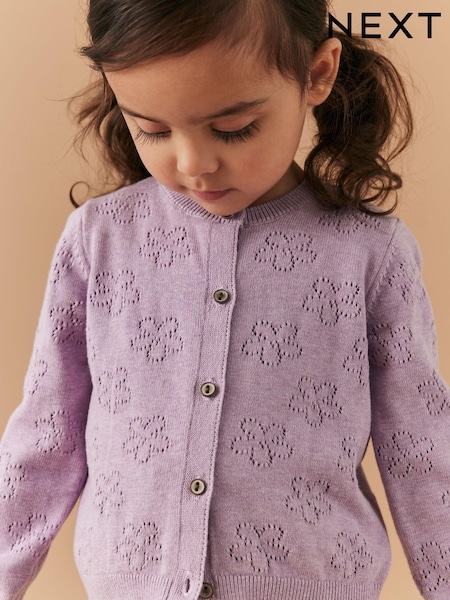 Lilac Purple Flower Pointelle Cardigan (3mths-10yrs) (N05833) | €7 - €10
