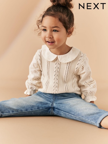 Ecru Marl 100% Cotton Collar Jumper (3mths-7yrs) (N05845) | AED56 - AED71