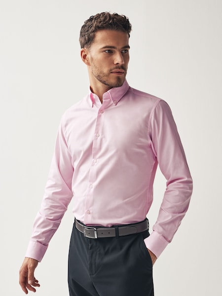Light Pink Slim Fit Easy Care Single Cuff Oxford Shirt (N05915) | €8
