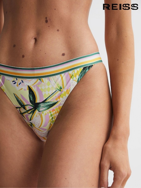 Reiss Yellow Print Faye Floral Print Bikini Bottoms (N06176) | ₪350