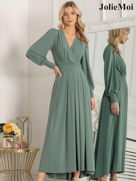 Jolie Moi Green Rashelle Jersey Long Sleeve Maxi Dress (N06195) | CA$271