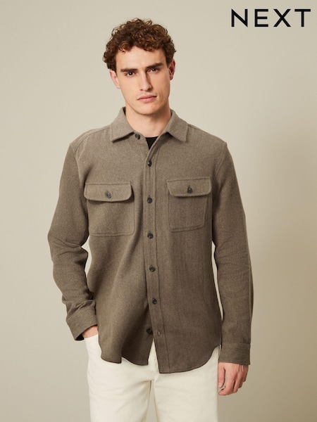 Brown Brushed 100% Cotton Twin Pocket Shacket (N06227) | €25