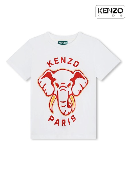 KENZO KIDS Elephant Print Logo 100% Cotton White T-Shirt (N06272) | €34 - €46