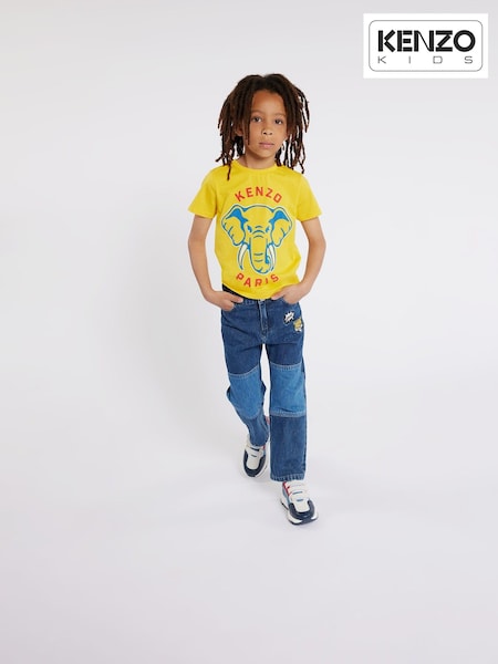 KENZO KIDS Yellow Elephant Print Logo 100% Cotton T-Shirt (N06273) | €34 - €46