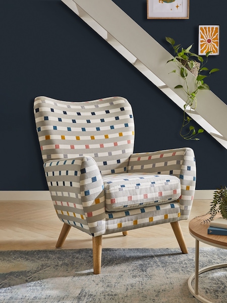 Chunky Stripe Geo Grey Wilson II Highback Grande Armchair (N06385) | €550