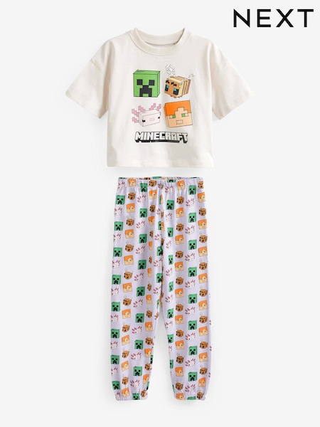 Lilac Purple/Ecru Cream Minecraft Pyjamas (5-16yrs) (N06570) | €13 - €17
