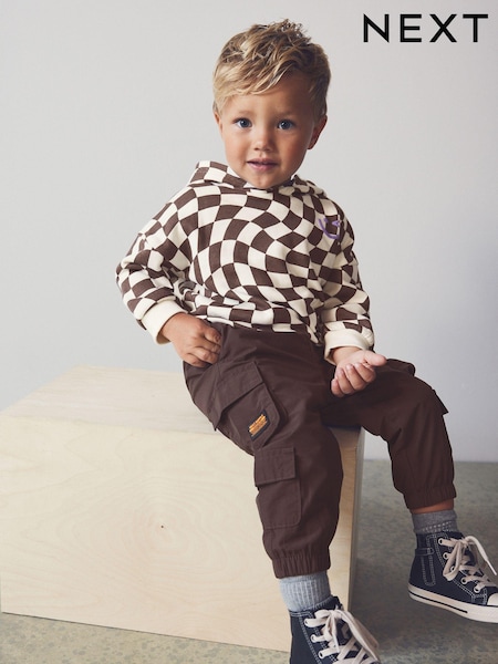 rjava/Cream - Checkerboard Hoodie (3mths-7yrs) (N06571) | € 10 - € 11