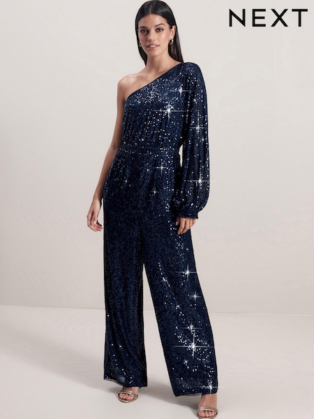 Niebieski z cekinami - One Shoulder Jumpsuit (N06600) | 126 zł