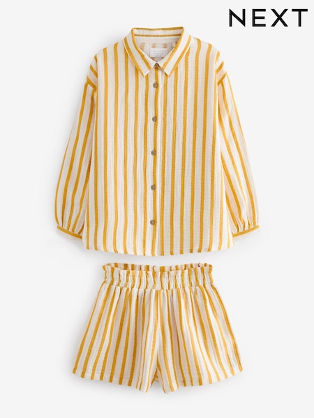 Ecru Cream/Yellow Stripe Button Through Short Pyjamas (6-16yrs) (N06653) | € 13 - € 17