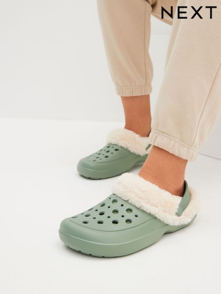 Зеленый - Womens Faux Fur Lined Clogs Slippers (N06686) | €10