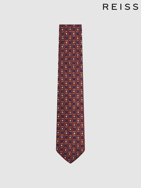 Reiss Navy/Red Capri Silk Geometric Design Tie (N06875) | €70