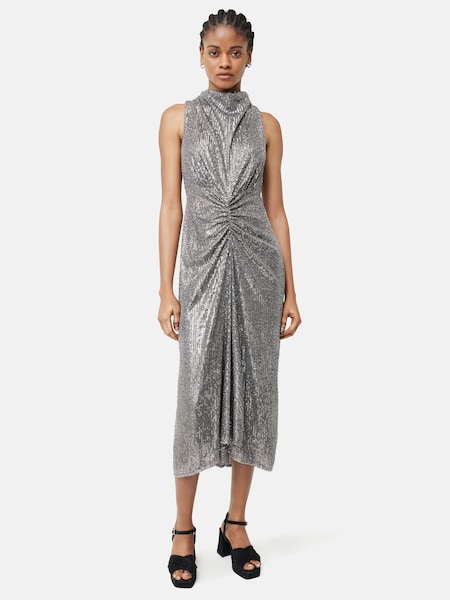 Jigsaw Grey Sequin High Neck Dress (N06914) | €165
