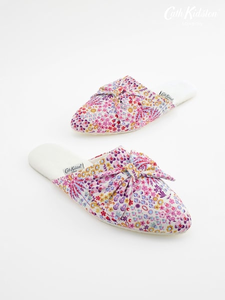 Cath Kidston Pink Ditsy Floral Pointed Bow Front Slipper Mules (N07162) | €12