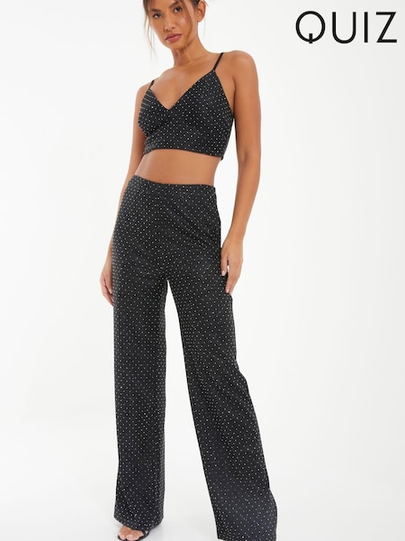 Quiz Black Rhinestone Glitter Woven Trousers (N07210) | € 12
