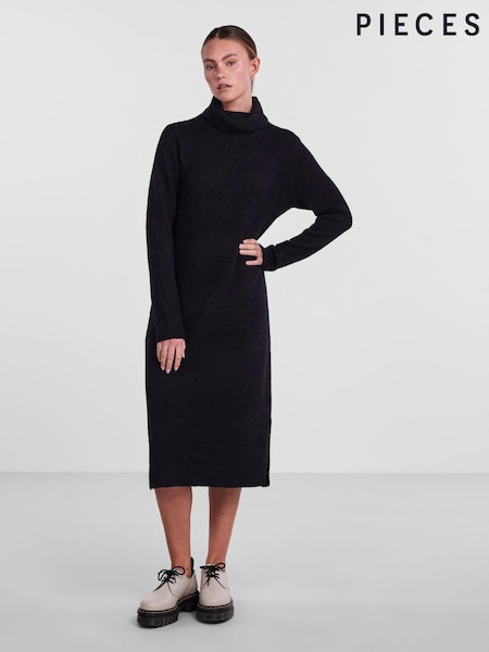 Черный - PIECES Roll Neck Knitted Midi Jumper Dress (N07300) | €25