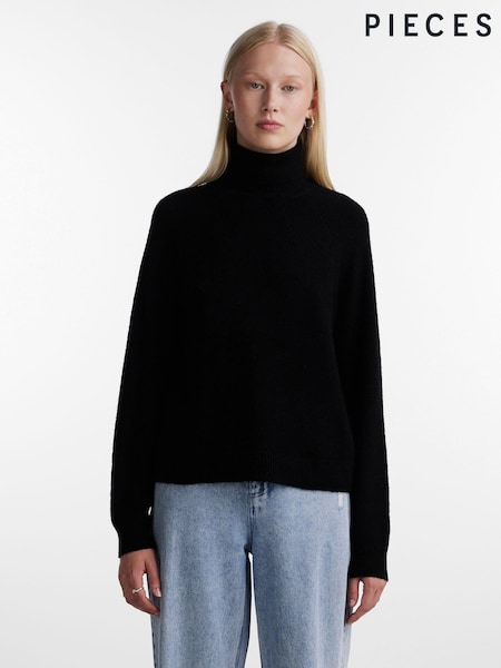 PIECES Black Roll Neck Soft Touch Knitted Jumper (N07306) | €17.50