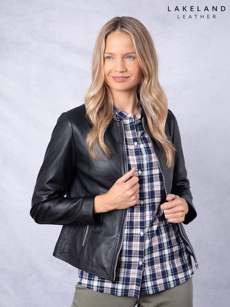 שחור - Lakeland Leather Crosby Collarless Leather Jacket (N07333) | ‏1,001‏₪