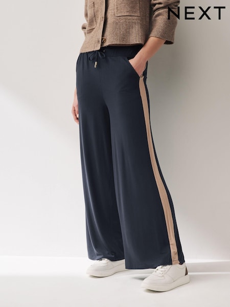 Navy Jersey Wide Leg Trousers (N07347) | €28