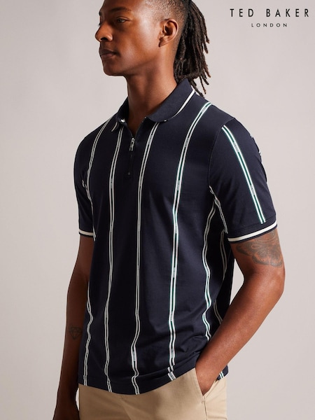 Ted Baker Blue Sisons Zip Polo Shirt With Striped Branding (N07364) | €47.50