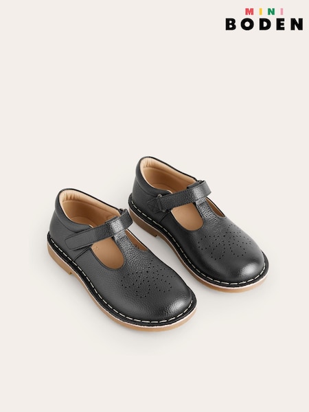 Boden Black Leather T-Bar School Shoes (N07405) | €61 - €68