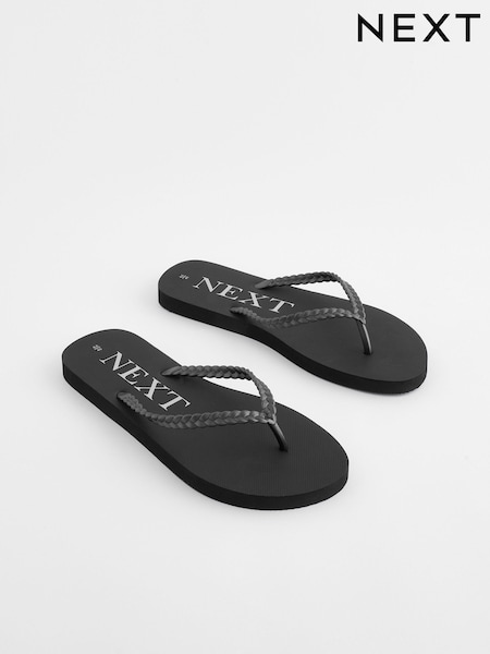 Black Pearlised Plaited Flip Flops (N07422) | AED30