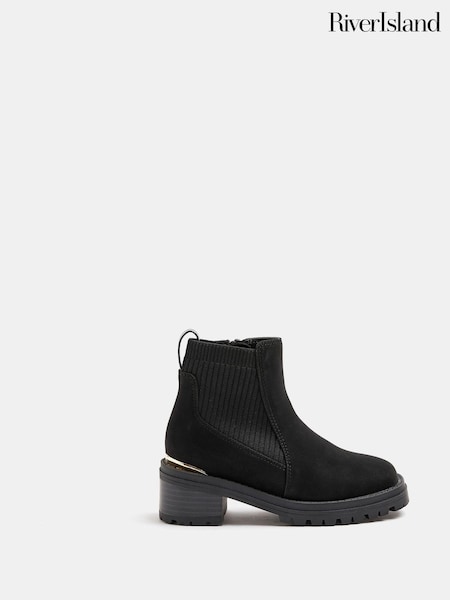 River Island Black Sock Heeled Boots (N07434) | €21