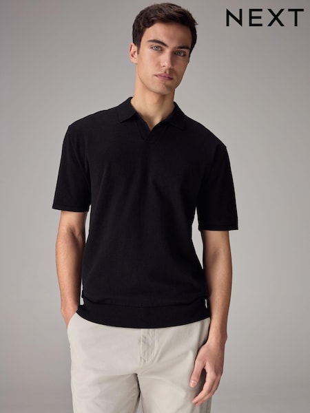 Black Knitted Regular Fit Trophy Polo Shirt (N07527) | €13