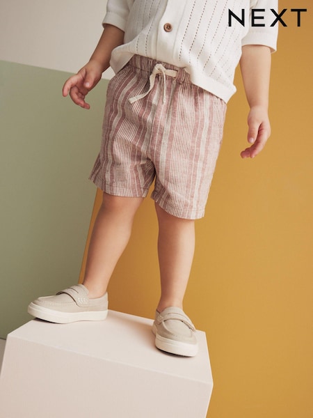Rjava črtasta - Linen Blend Pull-On Shorts (3mths-7yrs) (N07549) | € 6 - € 8