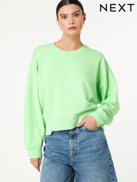 Apple Green Raw Hem Detail Washed Crew Neck Sweatshirt (N07635) | AED23