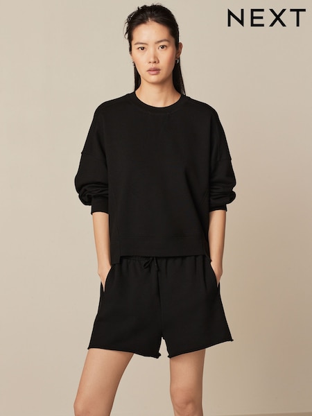 Black Raw Edge Washed Jersey Shorts (N07644) | €8