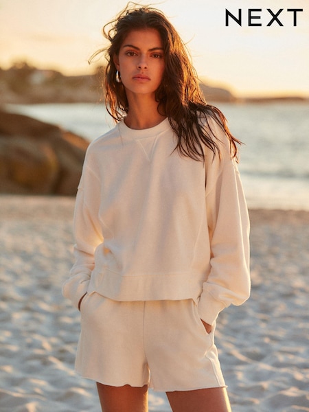 Alb - Raw Hem Detail Washed Crew Neck 100% Cotton Sweatshirt (N07648) | 106 LEI