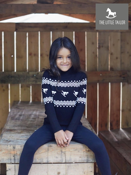 Negru - The Little Tailor Kids Croială slim fit Ski Design Knitted Christmas Pulover (N07653) | 182 LEI
