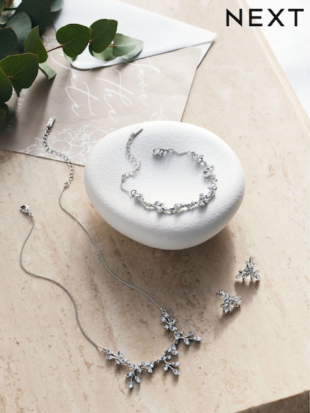 Silver Tone Bridal Leaf Necklace (N07741) | 50 QAR