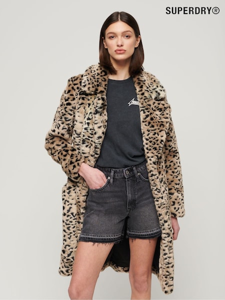 Superdry Cheetah Vintage Long Faux Fur Coat (N07820) | €89