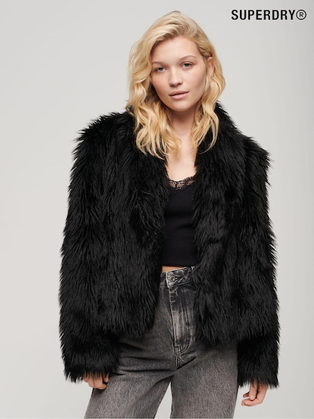 Superdry Long Black Fur Short Faux Fur Coat (N07822) | 297 QAR