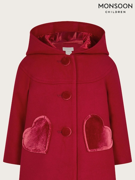 Monsoon Red Baby Heart Velvet Pocket Coat (N09034) | €31 - €35