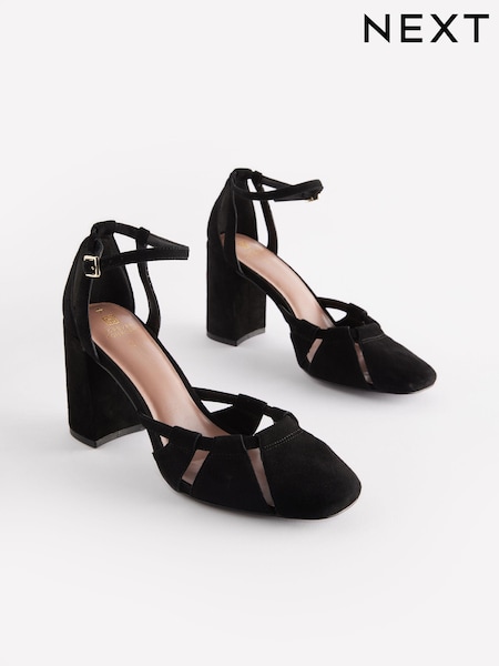 Black Forever Comfort® Cut-Out Block Heel Shoes (N09192) | 110 QAR