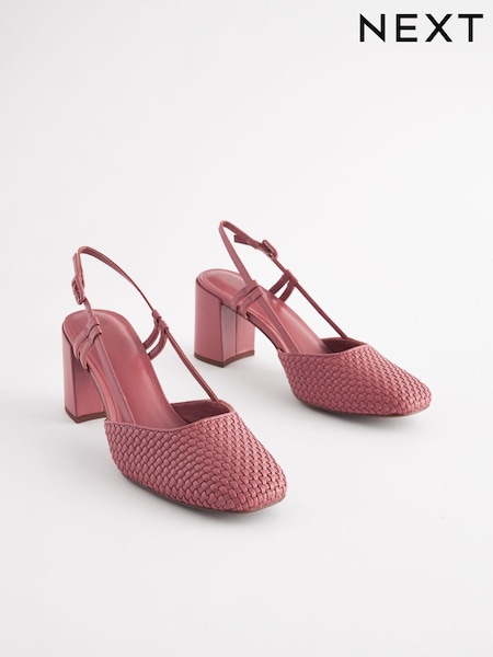 Rose Pink Forever Comfort® Square Toe Weave Slingback Block Heel Shoes (N09195) | €14.50