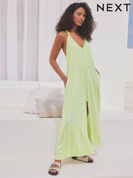 Lime Tie-Dye 100% Cotton Knot Summer Maxi Dress (N09291) | €13